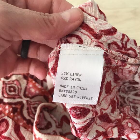 Nicole Miller Top Womens XS Red Blouse Puff Boho Rodeo Cottage Flowy Resort Twee - Picture 9 of 9